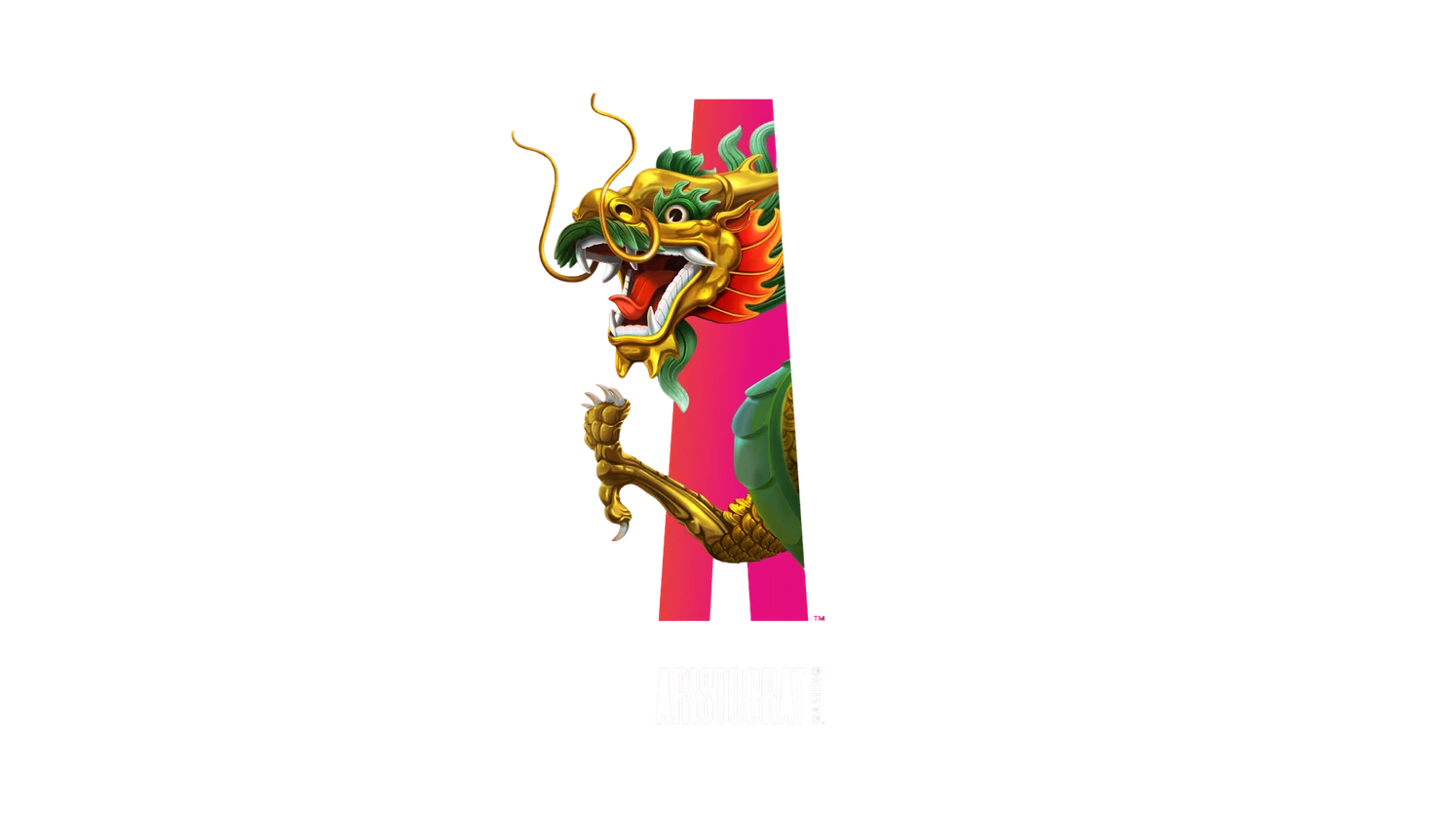 Green and gold dragon on a vivid pink panel